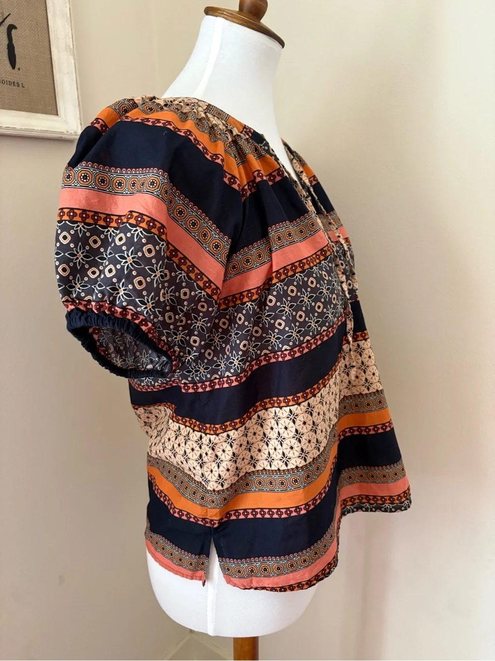 Loft Striped Pattern Blouse in Navy and Rust